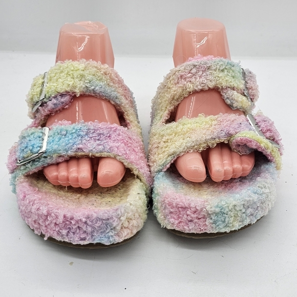 Chooka Ava Double Strap Fuzzy Rainbow Sherpa Sandals – Women’s Size 9 - Picture 6 of 8